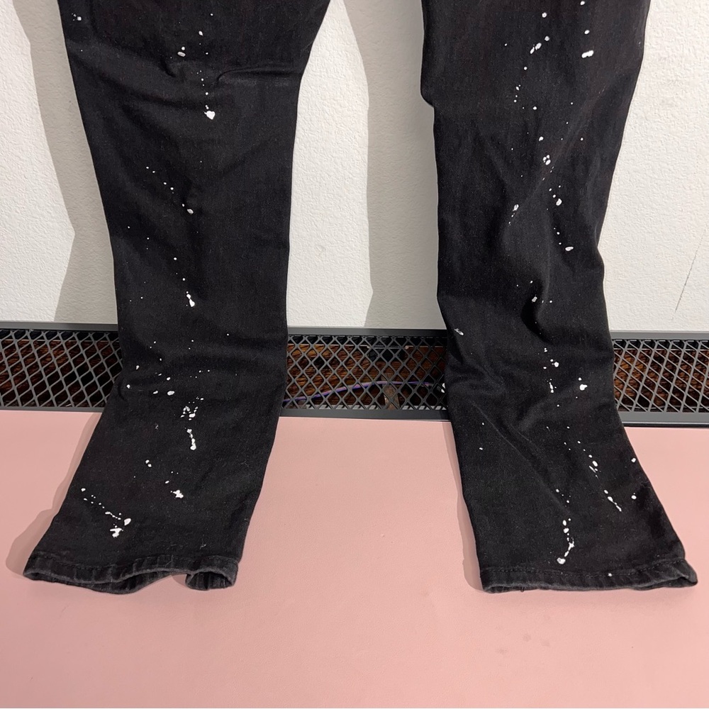 Men's Black Distressed Paint Splatter Jeans Size 40x32 Ripped Spandex Retro Edgy - Picture 10 of 16
